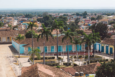 High angle view of townscape against sky