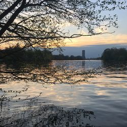 Scenic view of lake during sunset