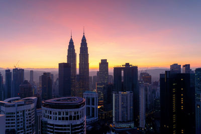 View of buildings against sky during sunset