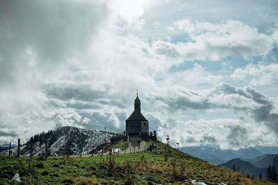 Church on top of mountain against sky