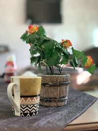 Close-up of coffee served on table