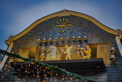 Low angle view of temple against building