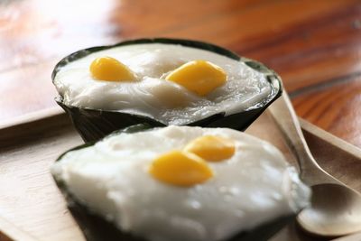 Close-up of breakfast on table