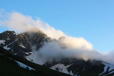 Scenic view of snowcapped mountains against sky