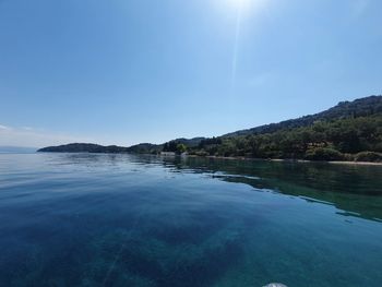 Scenic view of sea against blue sky