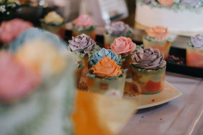 Close-up of cupcakes on table