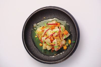 High angle view of food in bowl