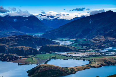 Scenic view of snowcapped mountains against sky during winter