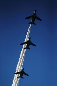 Low angle view of airplane in mid-air during airshow