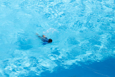 High angle view of man swimming in pool