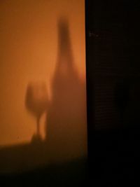 Shadow of person on wall at night