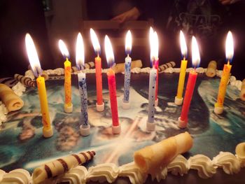 Close-up of illuminated candles