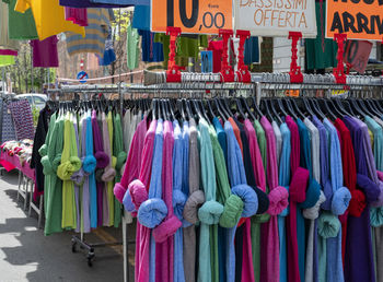 High angle view of people in market