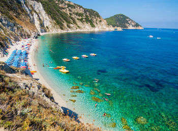 Scenic view of sea and mountains