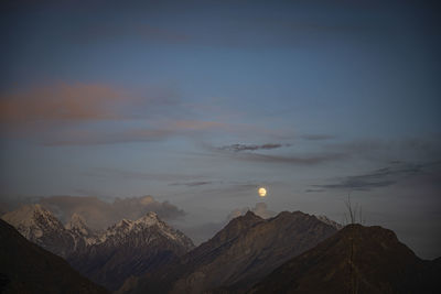 Scenic view of mountains against sky during sunset