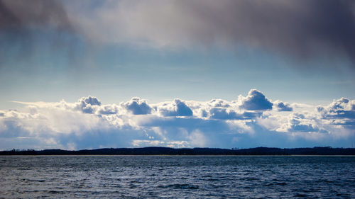 Scenic view of sea against dramatic sky