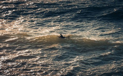 High angle view of man in sea