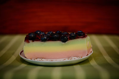 Close-up of cake in plate on table