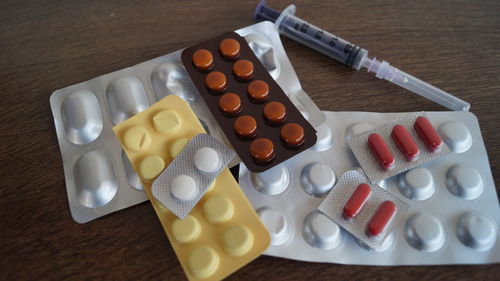 High angle view of breakfast on table