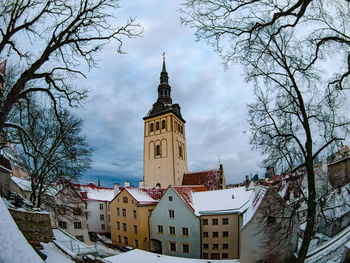 Low angle view of church in winter