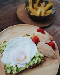 High angle view of breakfast on table