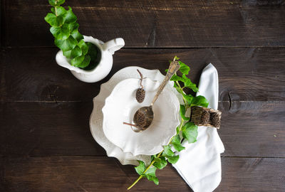 High angle view of food on table