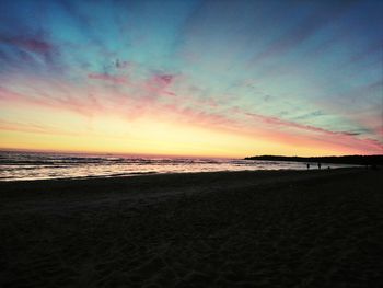 Scenic view of beach against sky during sunset