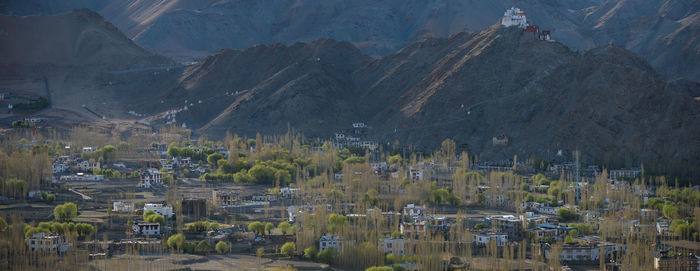 High angle view of buildings in city