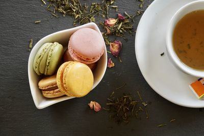 High angle view of breakfast on table