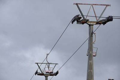 Low angle view of crane against sky