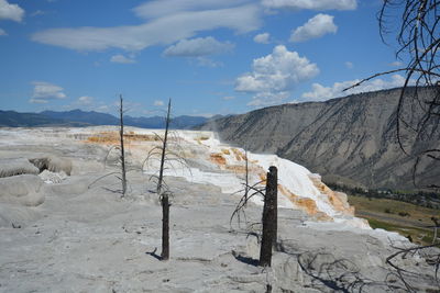 Scenic view of landscape against sky during winter