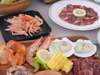 High angle view of food on table