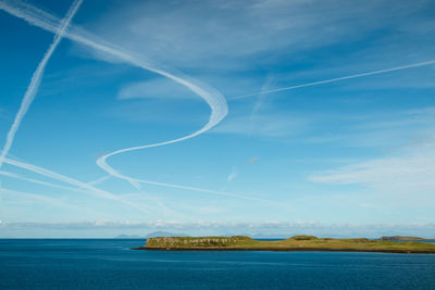 Scenic view of sea against blue sky