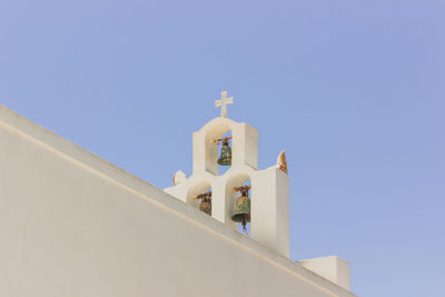 Low angle view of building against clear blue sky