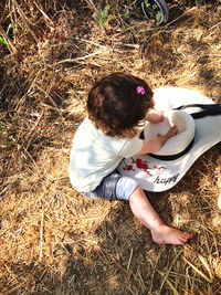 High angle view of girl on field