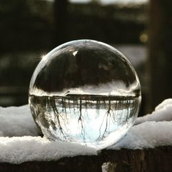 Close-up of crystal ball in winter