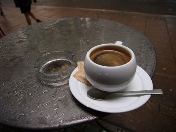 High angle view of coffee on table