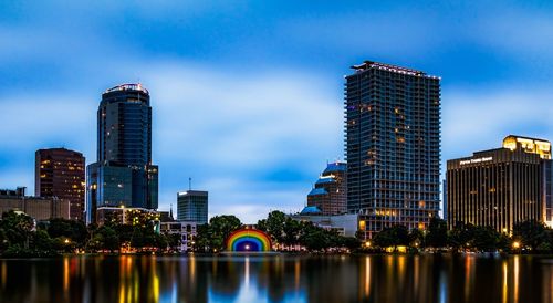 Reflection of city in water