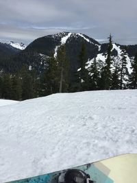 Scenic view of snow covered mountains