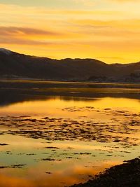 Scenic view of lake during sunset