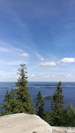 Scenic view of sea against blue sky