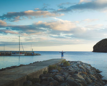 Scenic view of sea against sky during sunset