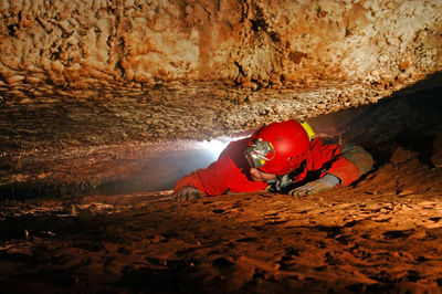 Close-up of miner in cave