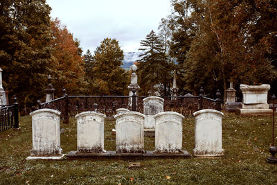 View of cemetery against trees