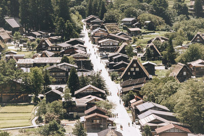 High angle view of buildings in town