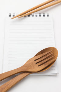 High angle view of pen on table against white background