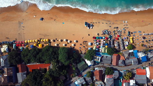 High angle view of crowd on beach 