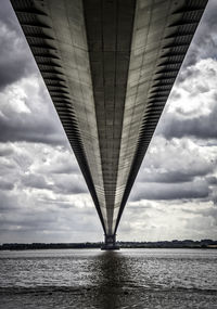Low angle view of bridge over river against cloudy sky
