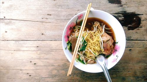 High angle view of food in bowl on table