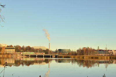 Smoke emitting from factory against clear sky